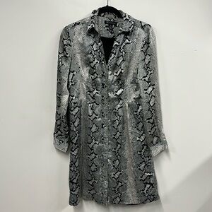INC silver gray black snake print silk shirt dress 10